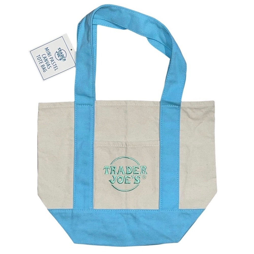 Trader Joe's Mini Pastel Canvas Tote Bag Light Blue Limited Edition NWT 79986